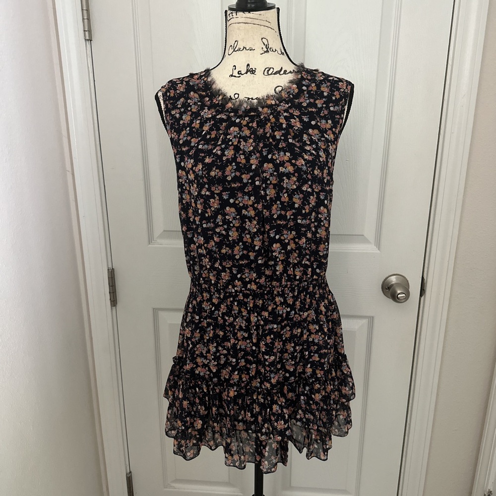 I Joah Sleeveless Black Floral Ruffle Hem Dress